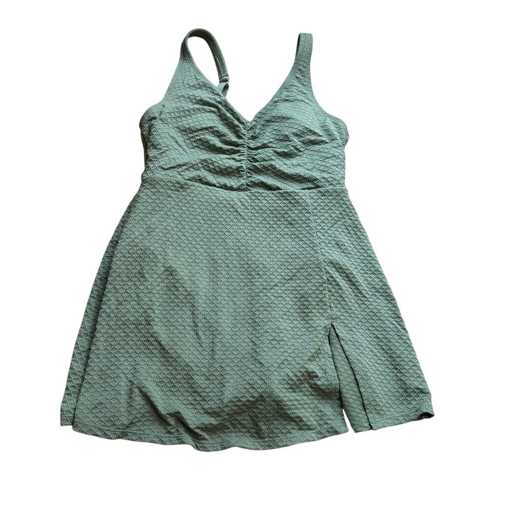 Lands' End Textured Army Green Swimdress Swimsuit XS Adjustable Straps Modest